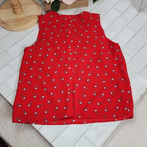 Banana Republic Red Top with Bird Pattern - Picture 2 of 7